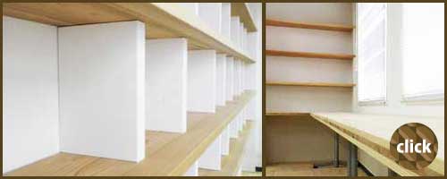 造りつけの本棚｜木製インフィル工事～京都オフィスビル改装～